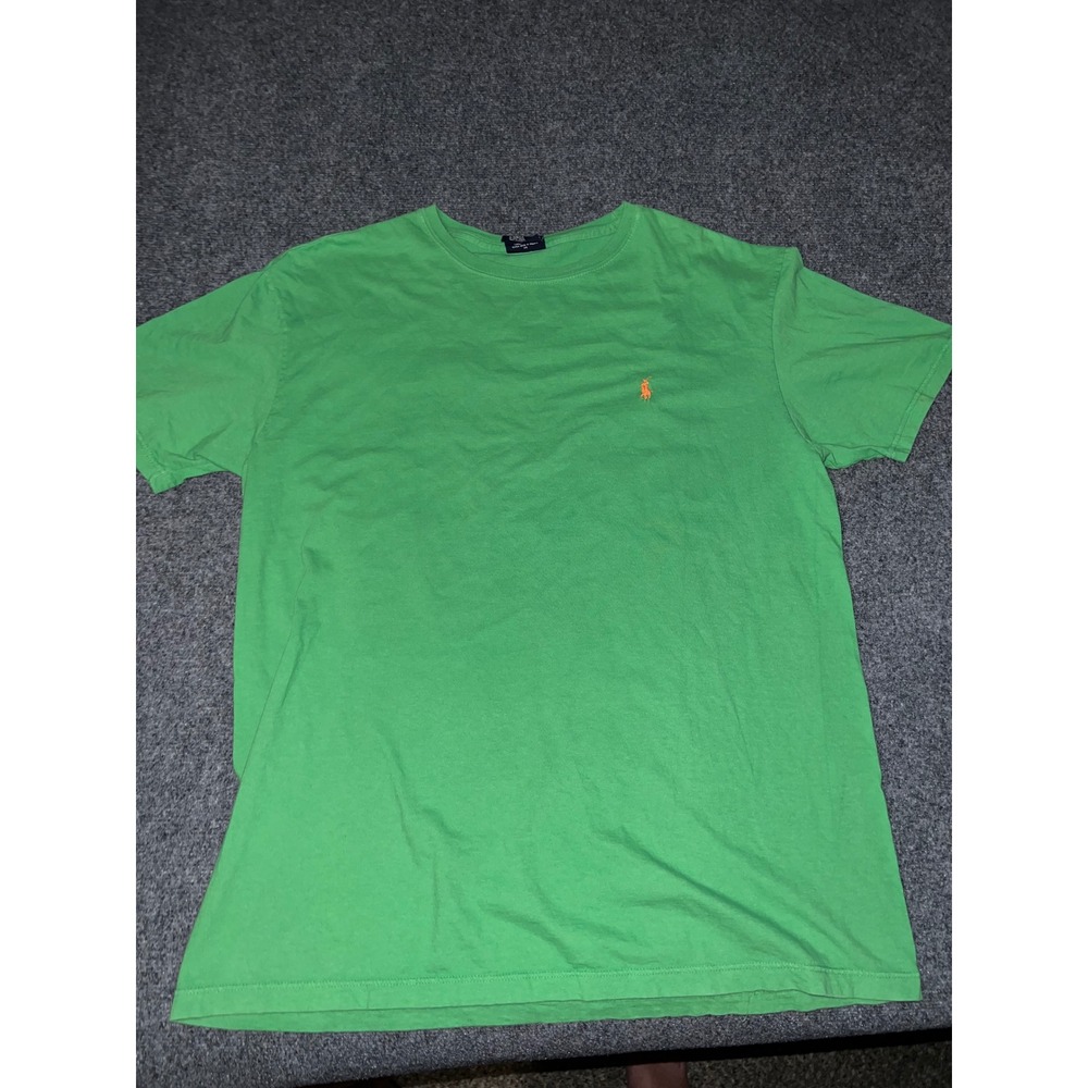 Polo Ralph Lauren Mens Green Cotton Short Sleeve T-Shirt Size Medium Orange Pony